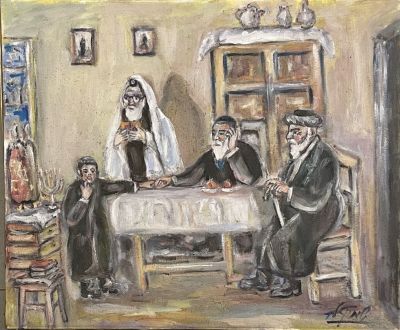 David Schmoeckler - Torah learning. Oil on canvas 61X50 signed and framed