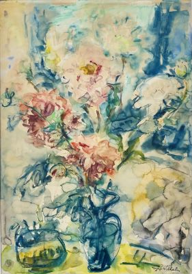 Lujza Wilhelm - Hoffmann (Hungarian - Israeli, 1911-1978) - Flower vase. Watercolor on paper, 70 x 