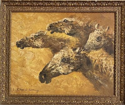 Unidentified artist - Wild horses. Oil on canvas 50x40 signed and framed
