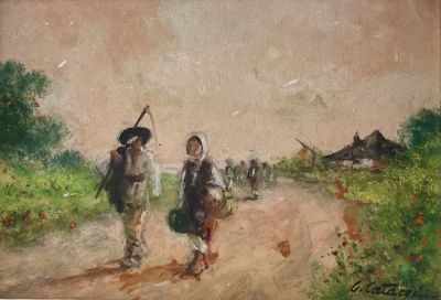 Unidentified artist - on the farm. Oil on cardboard 15x10 signed and framed, very high quality 