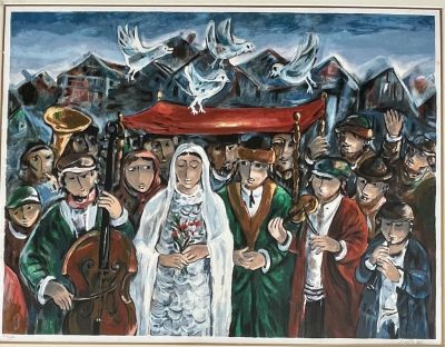 Yosl Bergner 1920 - 2017 - Jewish wedding. Large lithograph 85X65 signed in pencil and numbered