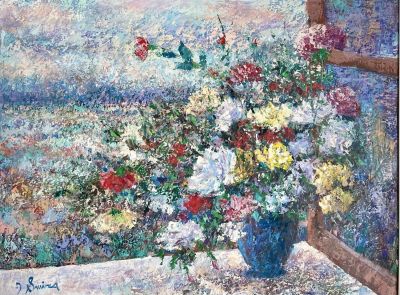 David Samira - Flowers in the window. Oil on canvas 80x60 signed and framed