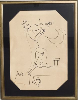 Jossi Stern - Fiddler on the Roof. Watercolor on paper 67X47 signed and framed