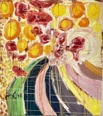 Karen Wertheim - abstract. Large, oil on canvas 90x80 signed, Israeli artist born in Sweden 
