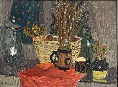 Unidentified Russian artist - Still Life. Oil on canvas 43X22 signed and framed
