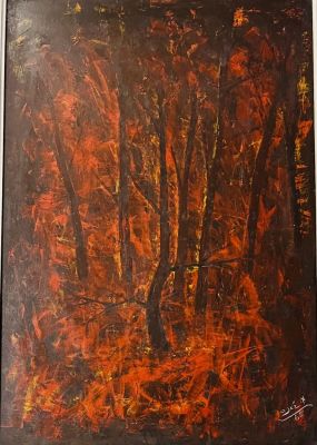 Moshe Jana - Forest in autumn. Oil on plywood 85x60 signed and framed