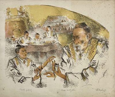 Chaim gross - Bar Mitzvah. A rare 50x42 lithograph signed, described and used as a "trial proof" 