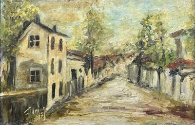 Florian - Urban landscape. Oil on mesonite 30x20 signed and framed