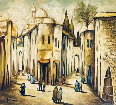 Nicola Kovacs - Jerusalem alleys. Large, oil on canvas 70X64 signed and framed