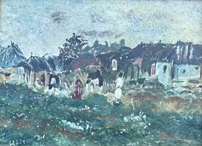 Huvy ??? Unidentified artist - landscape. Oil on cardboard 28X38 Uncertain signature