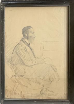 Unidentified artist - Rabbis, two-sided. Charcoal drawing 40X28 signed and framed, dated 1930