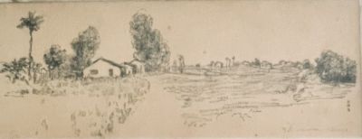 Herman Struck - landscape. 20x10 engraving signed in pencil, plus signature and Star of David, framed