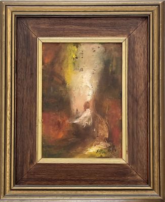 HAIM SITTON - A figure in the old city. Oil on plywood 24x16 signed and framed