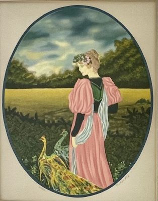 Meir Pichhazde - A woman and a peacocks. Lithograph 53X43 signed in pencil, numbered and framed