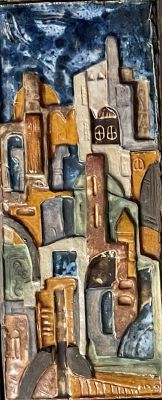 Ruth Factor - Ancient City, ceramic plate, signed, dimensions: 40x18 cm.
