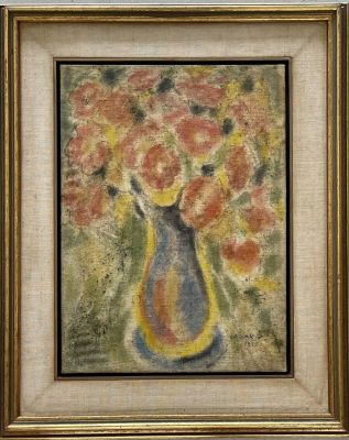 BARUCH AGADATI - a flower vase. Oil on canvas 45x35 signed and framed