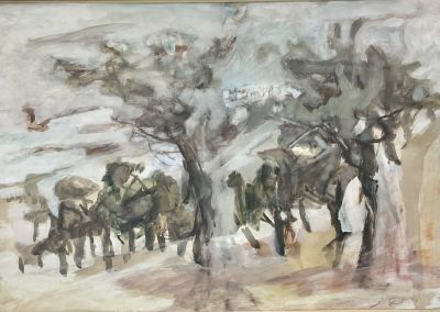 David Navot - נוף. אקוורל 70x50 חתום וממוסגר