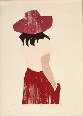 Jacob Pins - girl with a hat. Woodcut 75X55 signed and numbered in pencil, framed.