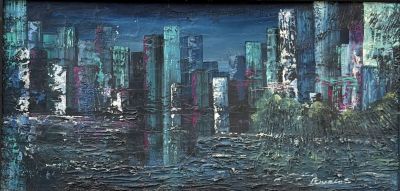 Unidentified artist - Seascapes. Oil on canvas attached to a 75x38 panel, signed and framed