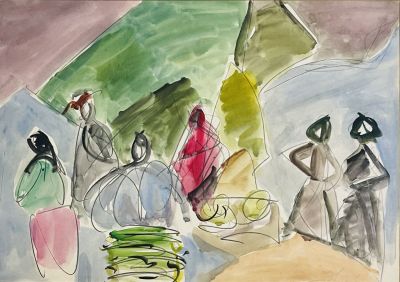 Shimshon Holzman - Watercolor 68X48 signed and framed