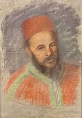 Unknown artist - Rabbi figure. Pastel on 60x43 framed paper
