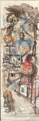 Shlomo Schwartz - Watercolor 70X23 signed