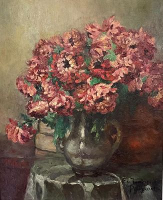 Unidentified artist - vase of flowers. Oil on canvas 50x60 framed, signed.