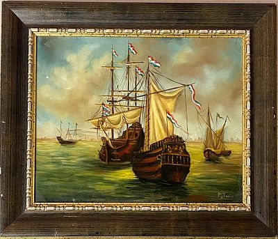 Unidentified artist - Marine scene. Oil on canvas 50x40 signed and framed