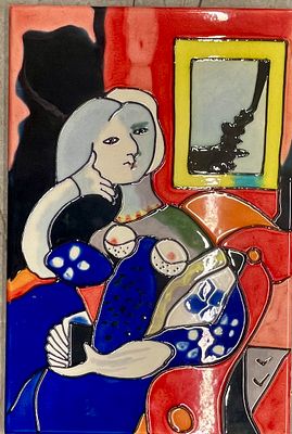 Unidentified artist - Painting on ceramic tile 20x30 framed