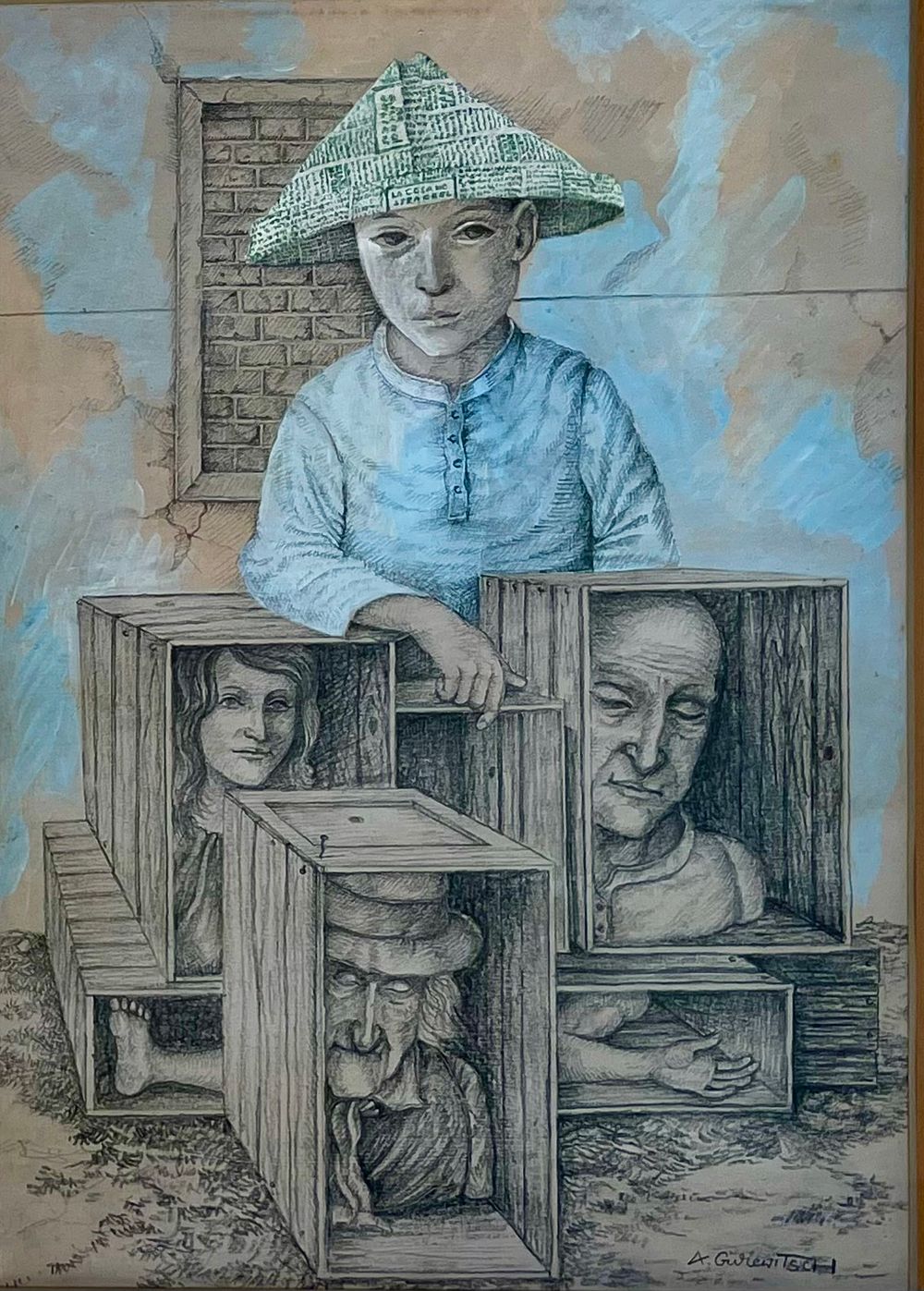 ANTOL GUREVITCH - Rare and beautiful. Charcoal and pastel chalk on paper, 50x35 cm 
Signed