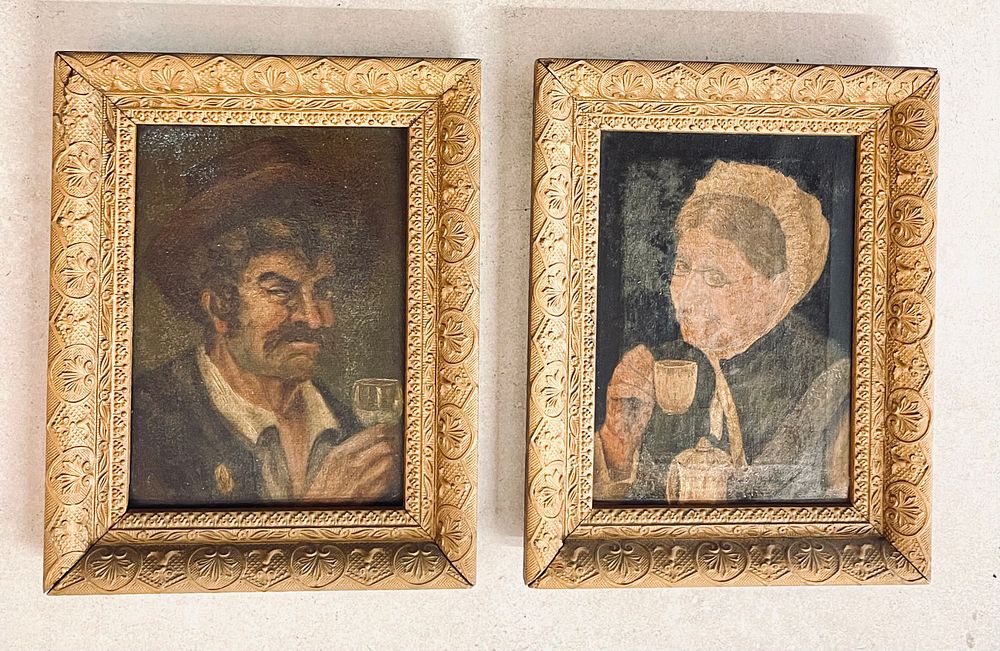 Unidentified artist - Oil on canvas and oil on cardboard 27X19 each 
Framed, on the back is a 