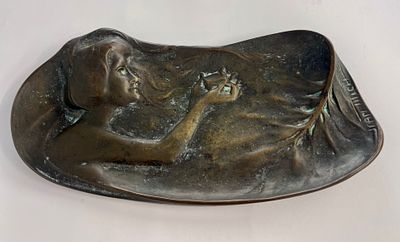Jean mich - Art Nouveau bronze tray 22X11 cm, signed