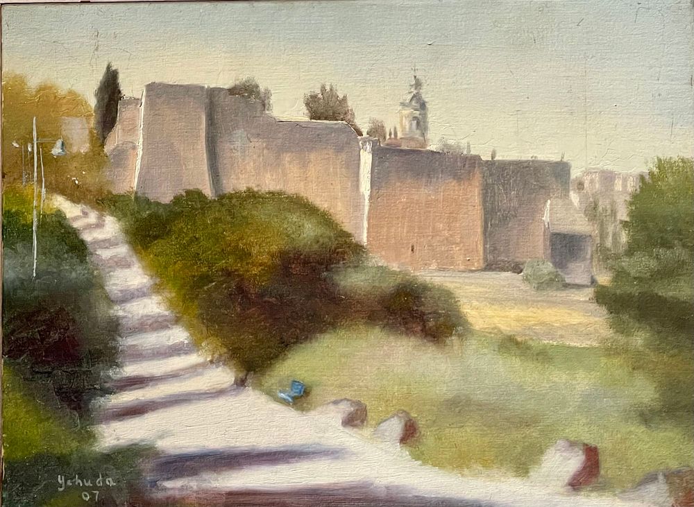 Yehuda Armoni - The Valley of the Cross in Jerusalem. Oil on canvas attached to plywood 30x40 