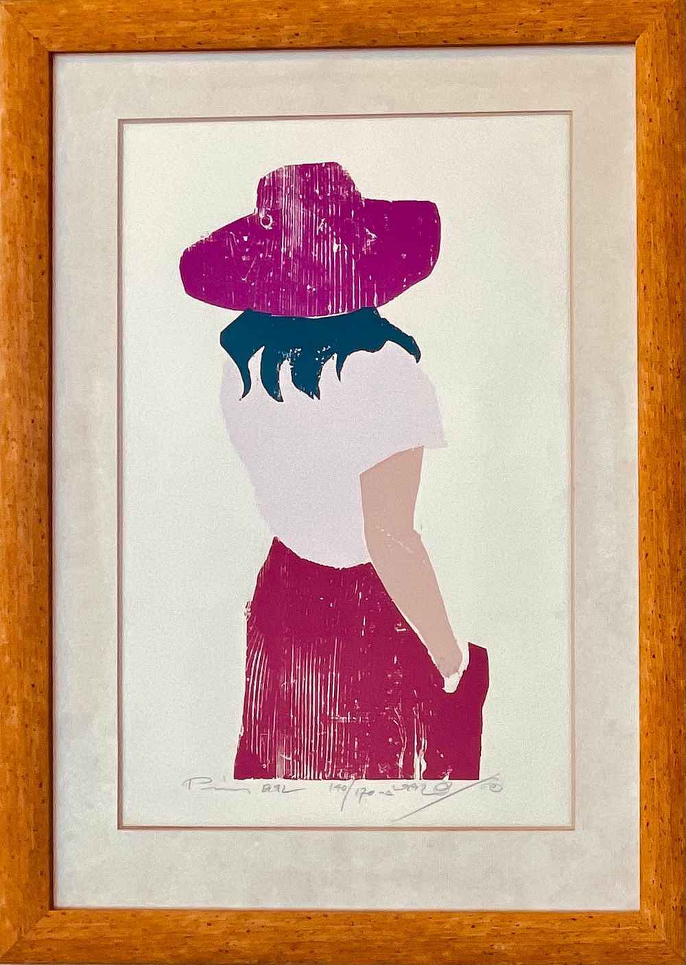 Jacob Pins - Woman with a Hat, 1992. Woodcut, 75X55 cm, signed, dated, framed and numbered 140/170.