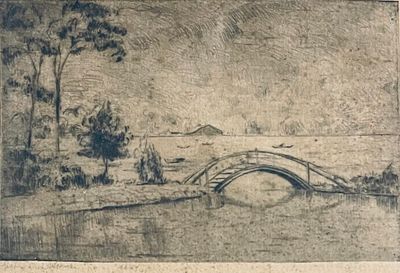 הרמן שטרוק - הר דב ליד ניו יורק. נופים ממסעות ברחבי העולם - יצירות מהתקופה הברלינאית 
תחריט 13.5X9 