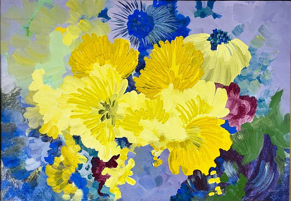 מיליה לאופר - פרחים, גדול. שמן על בד 100X70 חתום וממוסגר