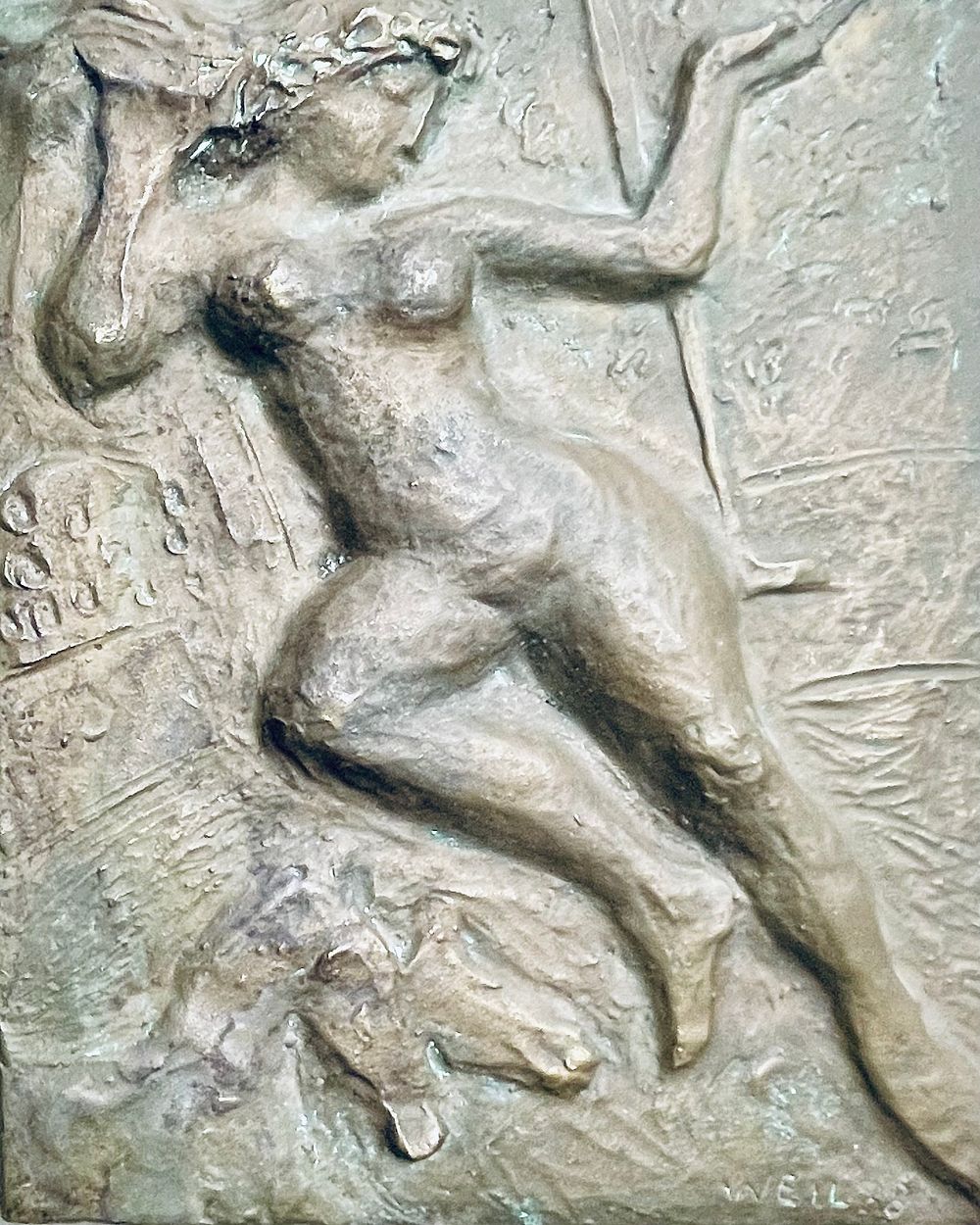 אמן לא מזוהה חתום WILE - תבליט ברונזה 20X16 חתום