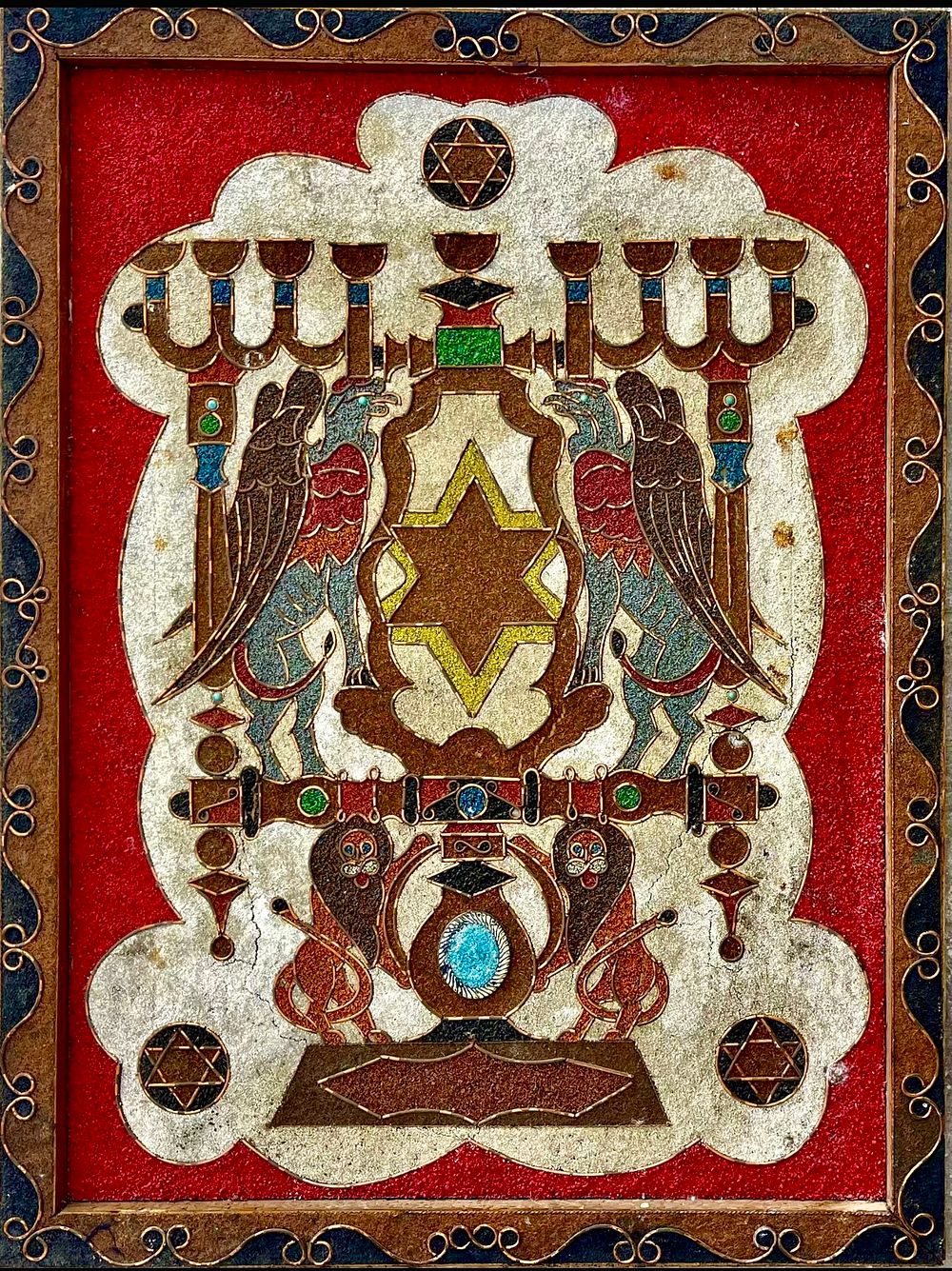 יודאיקה. מוטיבים יהודיים בטכניקה מעורבת על לוח עץ 80X60 
יחיד ומיוחד