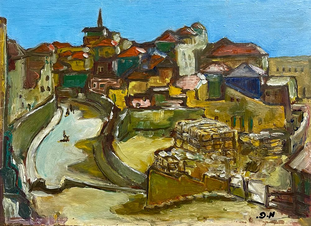 אמן לא מזוהה - שמן על מזוניט 27X38 חתום בראשי תיבות