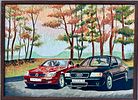 Unidentified artist - Two car paintings. Oil on masonite 43X31 and 43X25 framed, one depicted on Image - 3