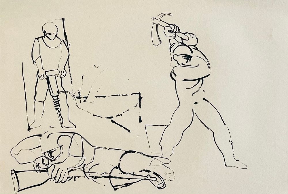 Gershon Knispel - Preparation for the monument based on Haim Gori's poem. Grid print, 113X77 