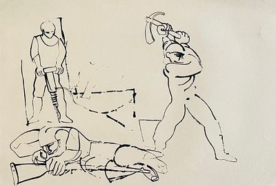 Gershon Knispel - Preparation for the monument based on Haim Gori's poem. Grid print, 113X77 