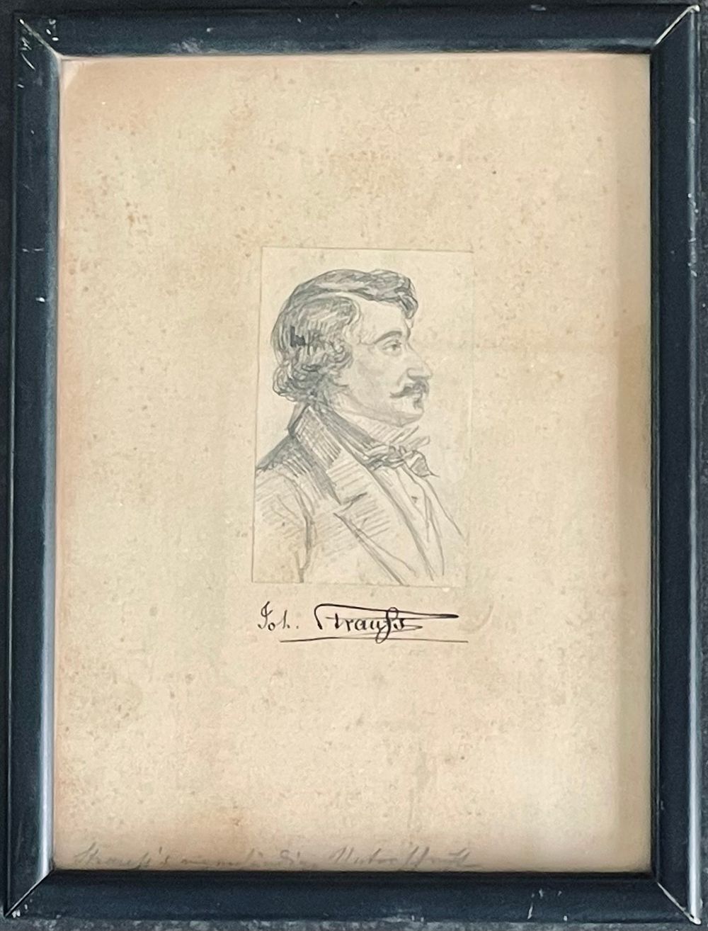 Unidentified artist - Portrait of the composer Johann Strauss. A 5.5X8.5 drawing with a signature 