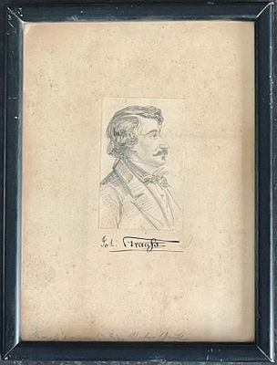Unidentified artist - Portrait of the composer Johann Strauss. A 5.5X8.5 drawing with a signature 