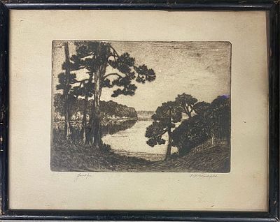 Unidentified artist - A signed and framed 17X13 etching came from the home of an art collector 
