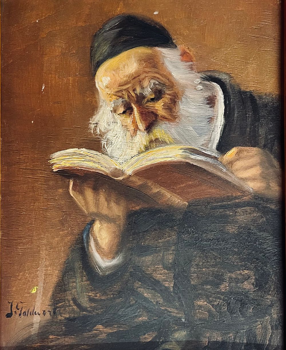 Unidentified artist - rabbi. Oil on plywood 28X 37 signed and framed