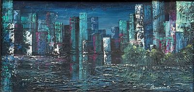 Unidentified artist - Seascapes. Oil on canvas attached to a 75x38 panel, signed and framed