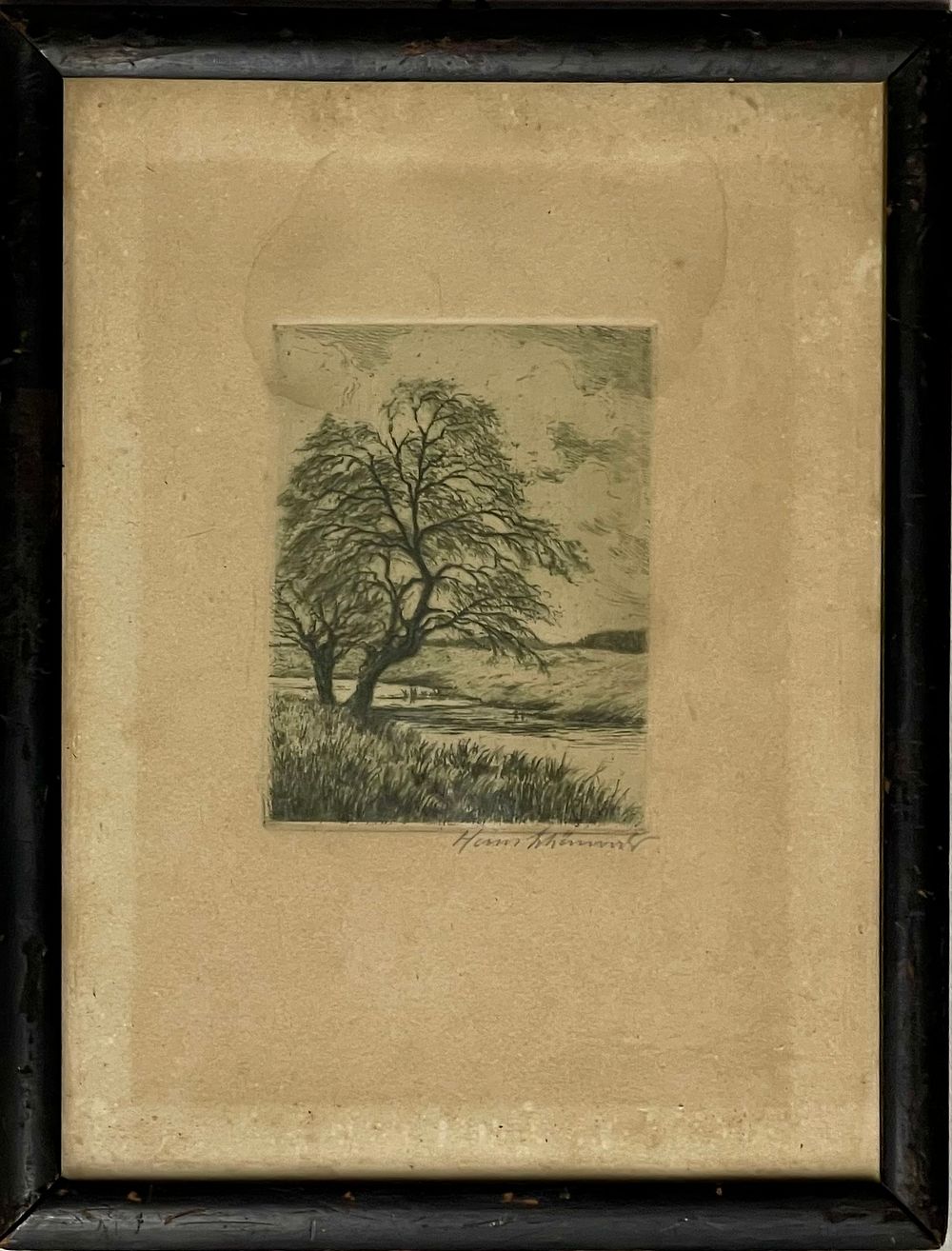 Unidentified artist - A signed and framed 8X10 etching came from the home of an art collector from 