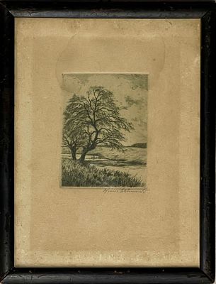 Unidentified artist - A signed and framed 8X10 etching came from the home of an art collector from 