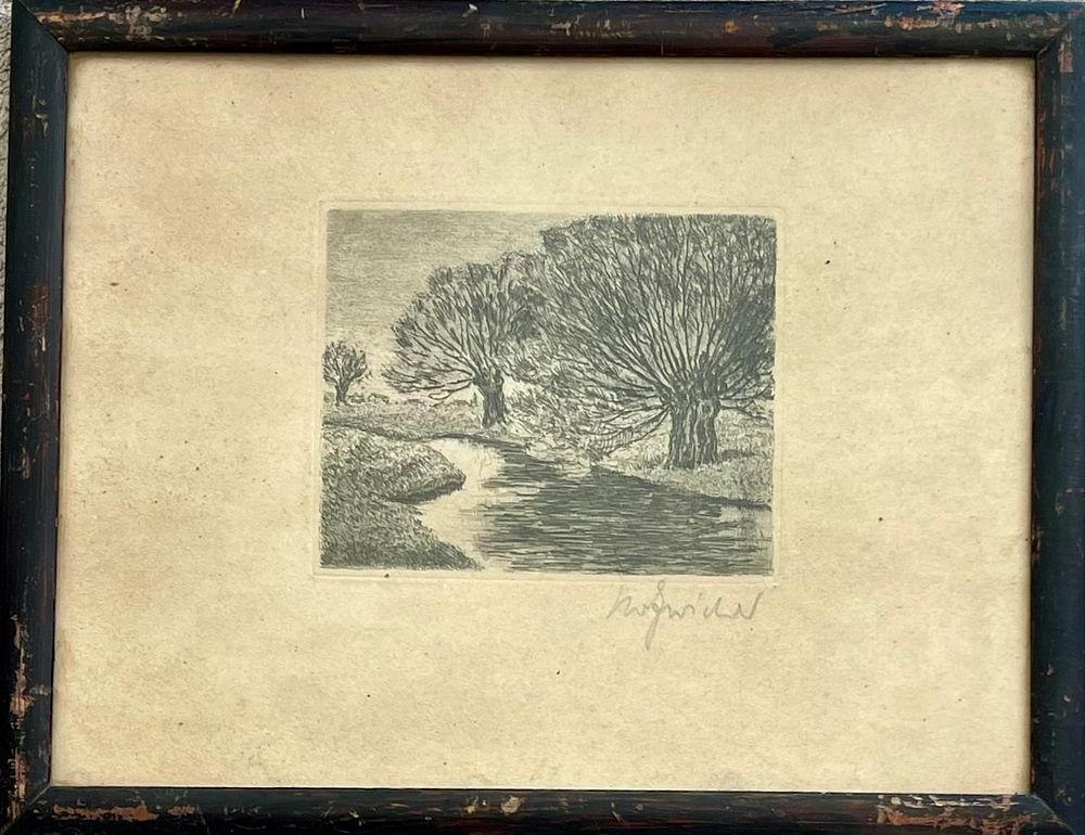 Unidentified artist - A signed and framed 12X9 etching came from the home of an art collector from 